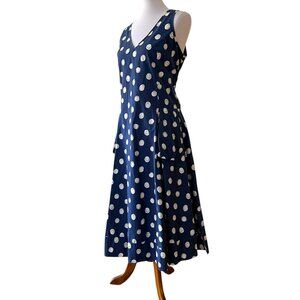 Snapdragon & Twig Medium Midi Dress Large Retro 100% Cotton Polka Dot Tie Back